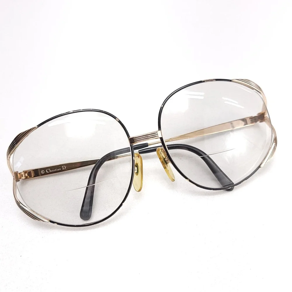 Christian Dior STRIA 2387 Vintage Oversized Round Gold Black Eyeglass Frames‎